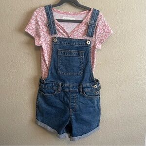 Girls Abercrombie Denim Short Overalls & Pink Short Sleeve Henley (size9/10)